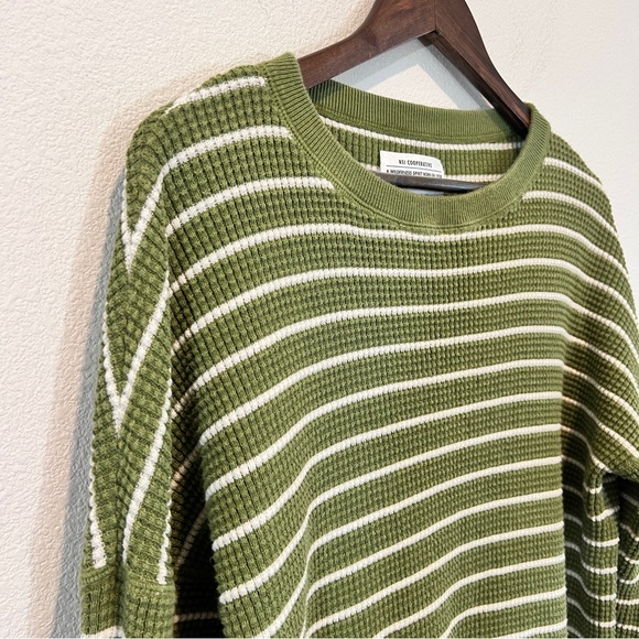 REI Co-op Green White Striped Cotton Crewneck Sweater XL Waffle Knit - Picture 2 of 10